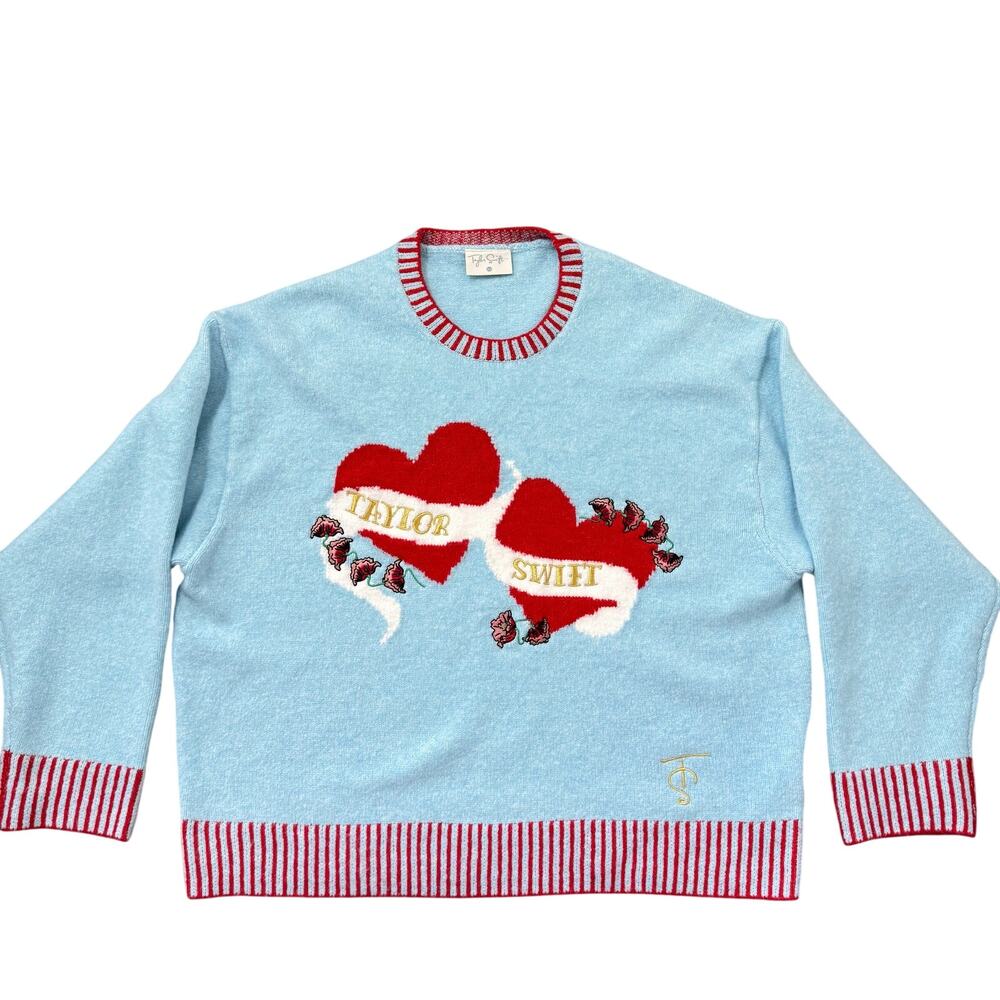 Taylor Swift Blue Sweater Hearts TS Logo 2XL - Picture 5 of 13